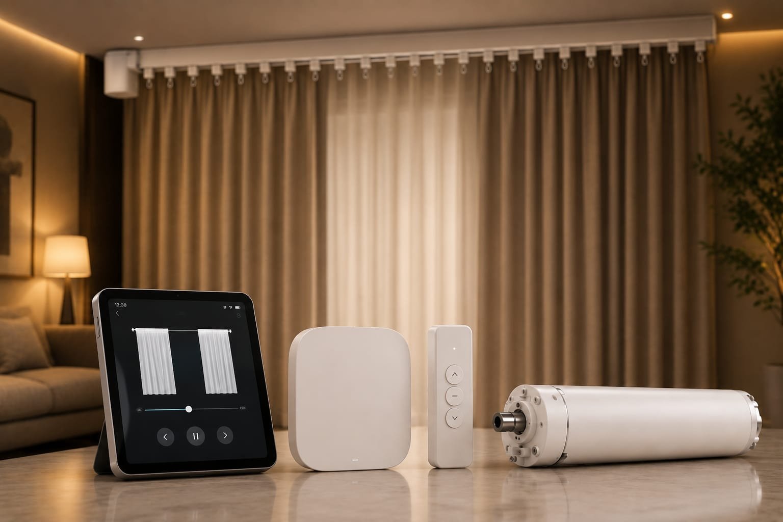 Automated curtain track in a living room